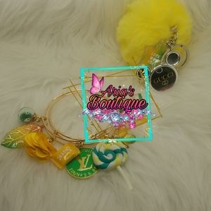Green and yellow bangle and keychain set